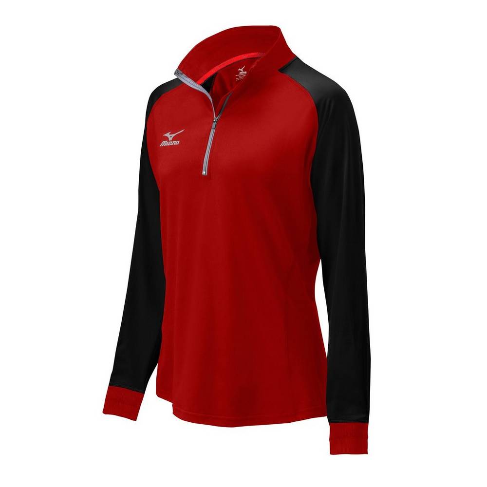 Womens Mizuno Prime 1/2 Zip Volleyball Jacket Red/Black Philippines (BNIQDR095)